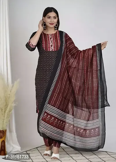 Stylish Black Viscose Rayon Kurta Bottom Dupatta Set For Women-thumb0