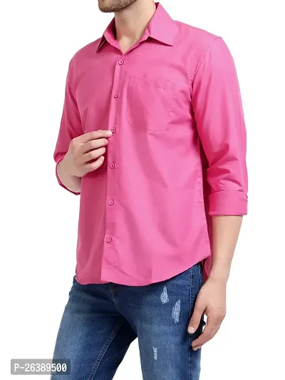 Stylish Cotton Pink Solid Long Sleeve Regular Fit Formal Shirt For Men-thumb2