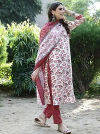 Beautiful Cotton Blend Printed Kurta Pant And Dupatta Set For Women-thumb1