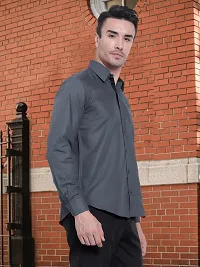 Stylish Cotton Grey Solid Regular Fit Long Sleeve Formal Shirt For Men-thumb2
