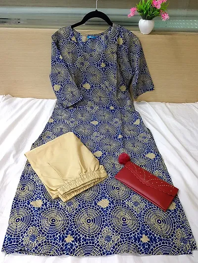 Stylish Crepe Printed Straight Kurtis Bottom Set