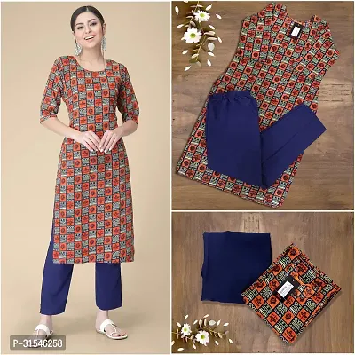 Stylish Crepe Printed Straight Kurta With Pant Set For Women-thumb0