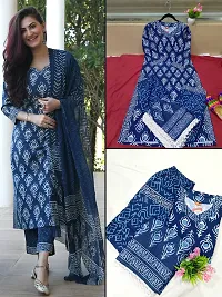 Stylish Blue Viscose Rayon Printed Kurta, Bottom and Dupatta Set For Women-thumb1