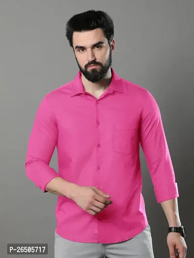 Stylish Pink Cotton Long Sleeve Solid Regular Fit Formal Shirt For Men