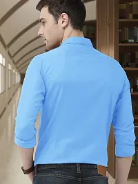 Stylish Cotton Light Blue Solid Regular Fit Long Sleeve Formal Shirt For Men-thumb2