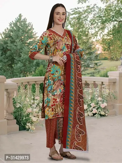 Stylish Multicoloured Cotton Blend Printed Kurta Bottom and Dupatta Set For Women-thumb4