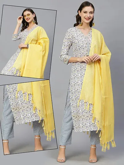 Stylish Viscose Rayon Printed Kurta Bottom Dupatta Set