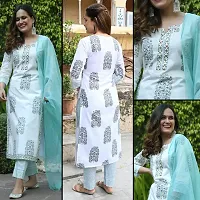 Stylish White Printed Kurta, Bottom and Dupatta Set For Women-thumb1