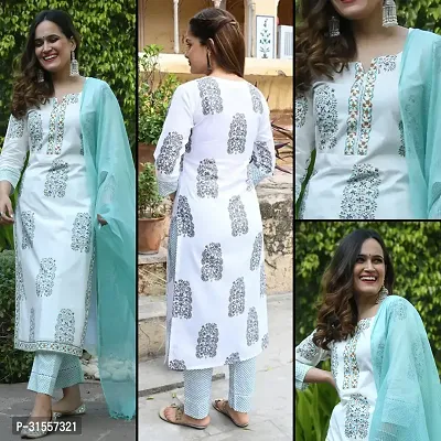 Stylish White Printed Kurta, Bottom and Dupatta Set For Women-thumb2