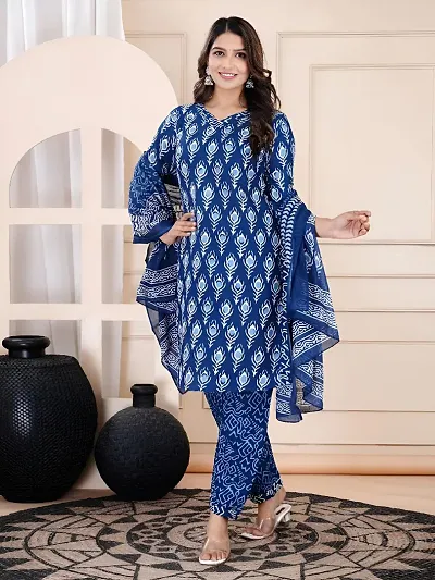 Stylish Viscose Rayon Printed Kurta Bottom Dupatta Set