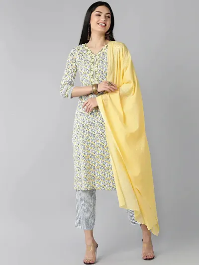 Stylish Viscose Rayon Printed Kurta Bottom Dupatta Set