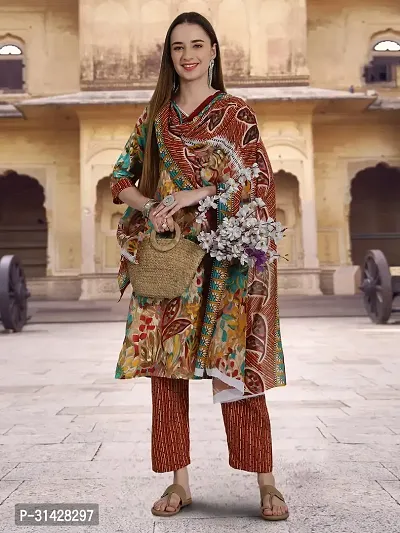 Attractive Multicoloured Printed Cotton Blend Kurta Pant With Dupatta For Women-thumb5