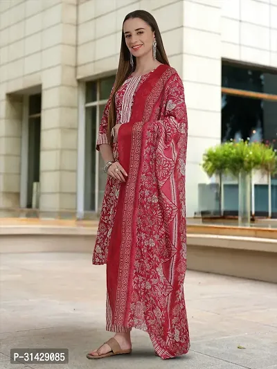 Stylish Pink Cotton Blend Printed Kurta, Bottom and Dupatta Set For Women-thumb4