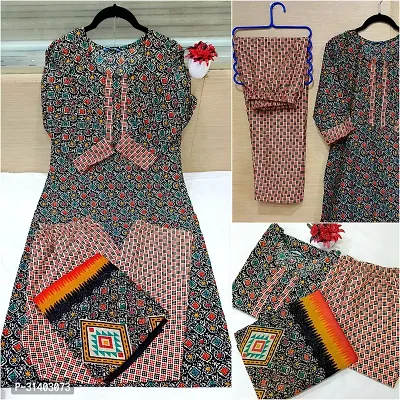 Stylish Multicoloured Cotton Blend Kurta, Bottom And Dupatta Set For Women-thumb0