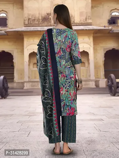 Attractive Green Printed Cotton Blend Kurta Pant With Dupatta For Women-thumb2