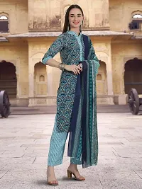 Attractive Teal Printed Cotton Blend Kurta Pant With Dupatta For Women-thumb3