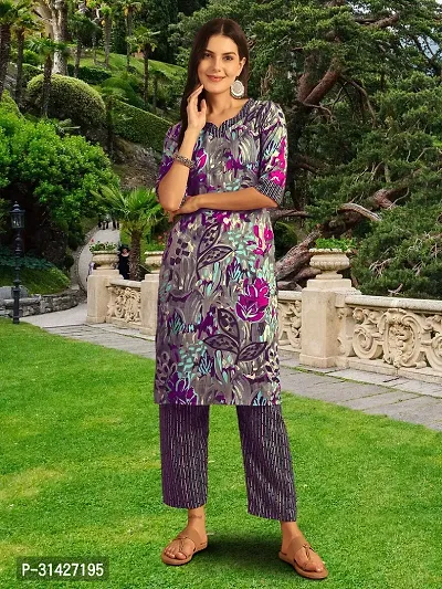 Stylish Multicoloured Cotton Blend Printed Kurta, Bottom and Dupatta Set For Women-thumb4