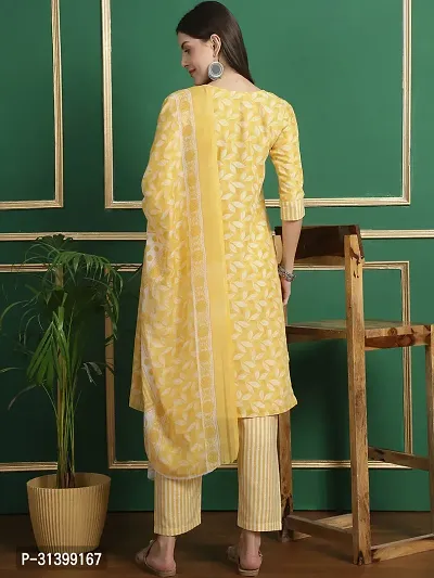 Stylish Yellow Cotton Blend Printed Kurta Bottom and Dupatta Set For Women-thumb3