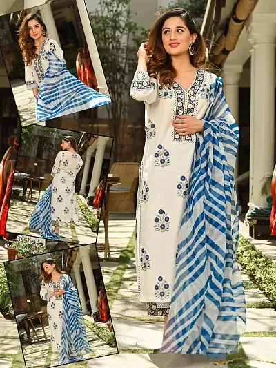 Stylish Printed Kurta, Bottom And Dupatta Set