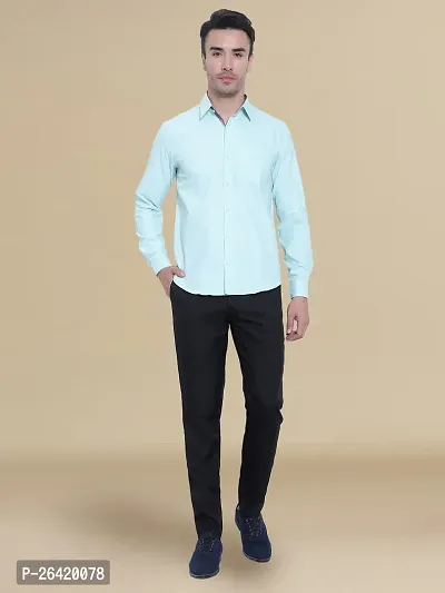 Stylish Cotton Blue Solid Regular Fit Long Sleeve Formal Shirt For Men