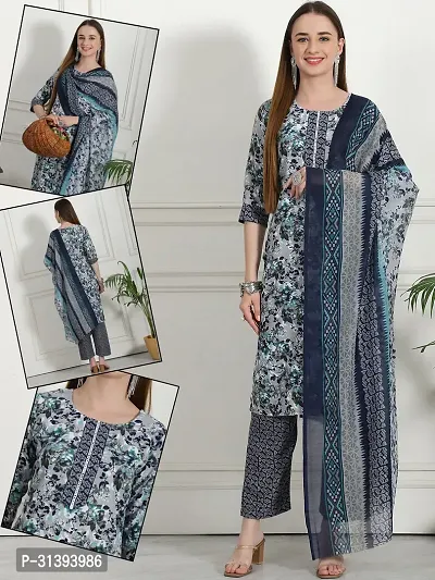 Beautiful Cotton Blend Printed Kurta Pant And Dupatta Set For Women-thumb0