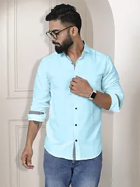 Stylish Blue Cotton Solid Regular Fit Long Sleeve Casual Shirt For Men-thumb1