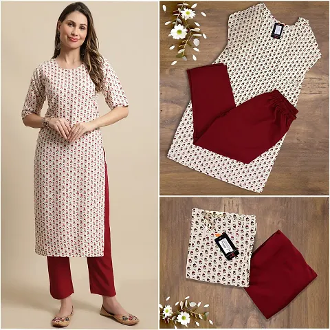 Stylish Crepe Straight Printed Kurtis Bottom Set