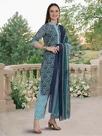 Stylish Teal Cotton Blend Printed Kurta Bottom and Dupatta Set For Women-thumb3