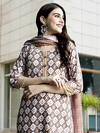 Stylish Beige Cotton Blend Printed Kurta, Bottom and Dupatta Set For Women-thumb4