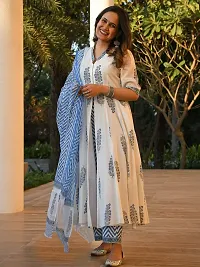 Elegant White Printed A-Line Kurta, Bottom and Dupatta SetFor Women-thumb1