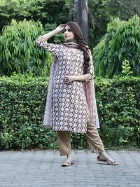 Stylish Beige Cotton Blend Printed Kurta, Bottom and Dupatta Set For women-thumb2