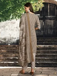 Stylish Grey Melange Cotton Blend Printed Kurta, Bottom and Dupatta Set For Women-thumb1