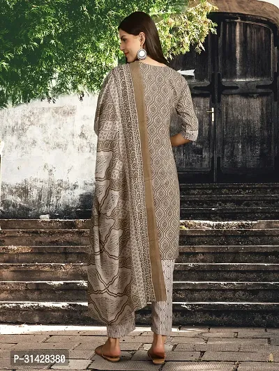 Stylish Grey Melange Cotton Blend Printed Kurta, Bottom and Dupatta Set For Women-thumb2