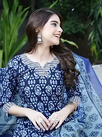 Stylish Navy Blue Cotton Blend Printed Kurta, Bottom and Dupatta Set For women-thumb2