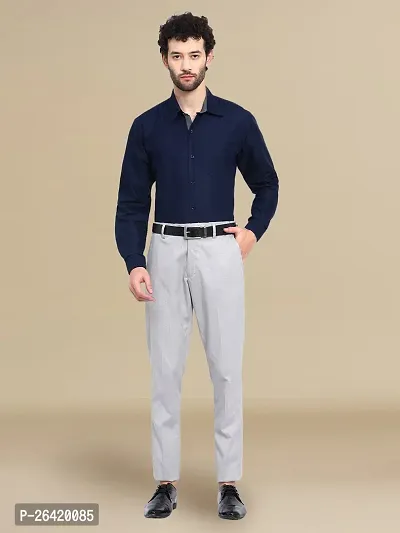 Stylish Cotton Navy Blue Solid Regular Fit Long Sleeve Formal Shirt For Men