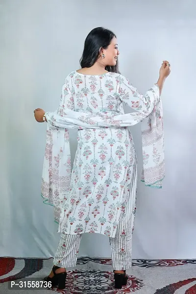 Stylish White Printed Kurta, Bottom and Dupatta Set For Women-thumb4