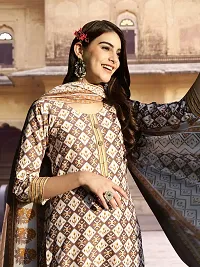 Attractive Beige Printed Cotton Blend Kurta Pant With Dupatta For Women-thumb4