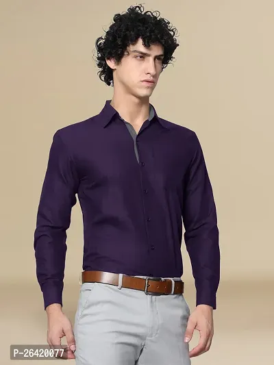 Stylish Cotton Purple Solid Regular Fit Long Sleeve Formal Shirt For Men-thumb3