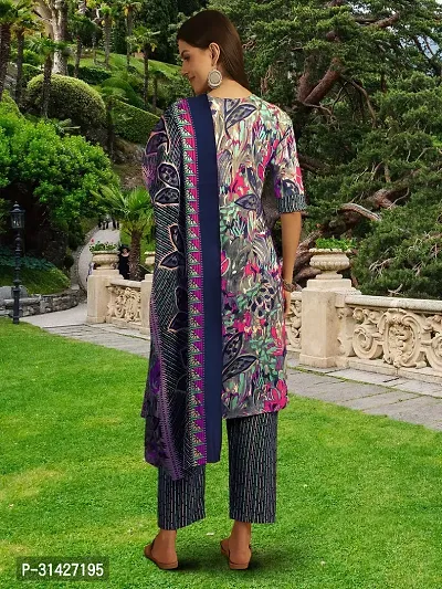 Stylish Multicoloured Cotton Blend Printed Kurta, Bottom and Dupatta Set For Women-thumb3