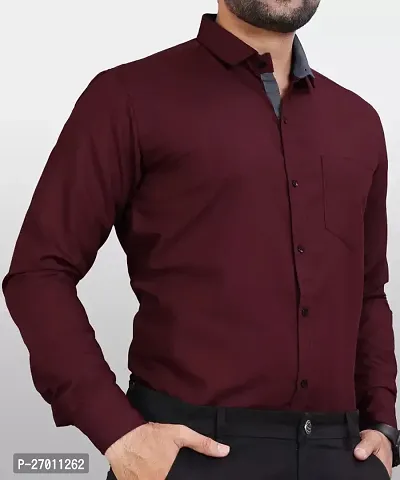 Stylish Maroon Cotton Long Sleeves Casual Shirts For Men-thumb4