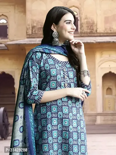 Attractive Blue Printed Cotton Blend Kurta Pant With Dupatta For Women-thumb4