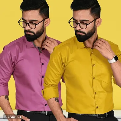 Stylish Cotton Multicoloured Solid Regular Fit Formal Shirt For Men Pack Of 2