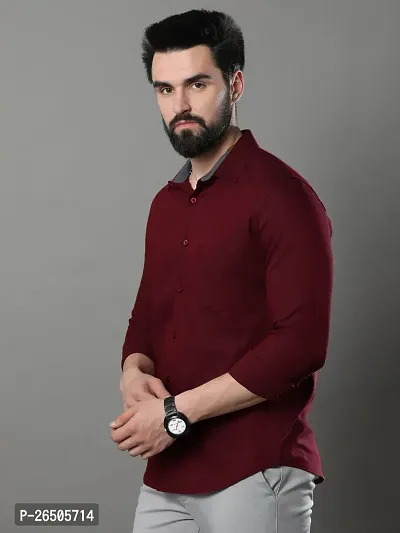 Stylish Maroon Cotton Long Sleeve Solid Regular Fit Formal Shirt For Men-thumb2