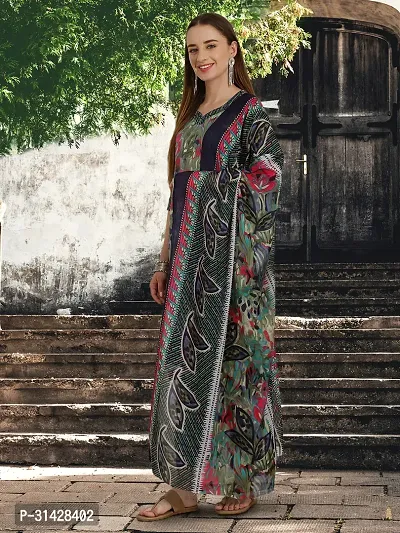 Stylish Multicoloured Cotton Blend Printed Kurta, Bottom and Dupatta Set For Women-thumb3