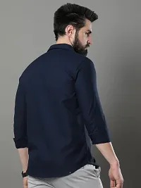 Stylish Navy Blue Cotton Long Sleeve Solid Regular Fit Formal Shirt For Men-thumb2