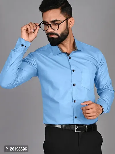 Stylish Blue Cotton Solid Regular Fit Shirts For Men-thumb0