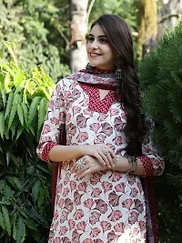 Beautiful Cotton Blend Printed Kurta Pant And Dupatta Set For Women-thumb2