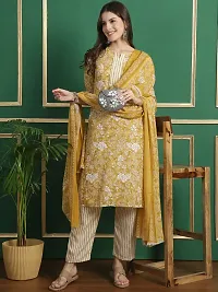 Stylish Mustard Cotton Blend Printed Kurta, Bottom and Dupatta Set for Women-thumb1