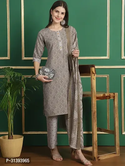 Beautiful Cotton Blend Printed Kurta Pant And Dupatta Set For Women-thumb2