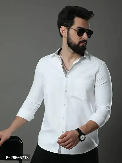 Stylish White Cotton Long Sleeve Solid Regular Fit Formal Shirt For Men